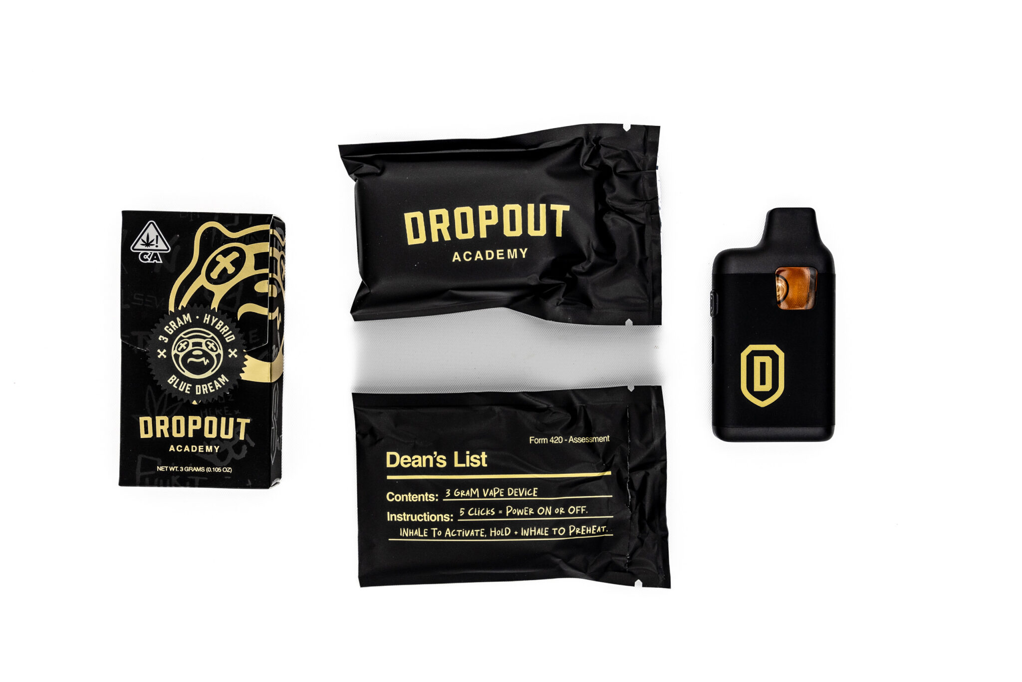 DROPOUT ACADEMY – DISPOSABLE RECHARGEABLE VAPE CART – DIAMOND ROSIN – 3GM (3000MG)