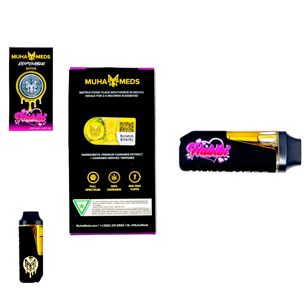 MUHA MEDS – DISPOSABLE RECHARGEABLE FULL SPECTRUM VAPE PEN CARTS – 2GM (2000MG)